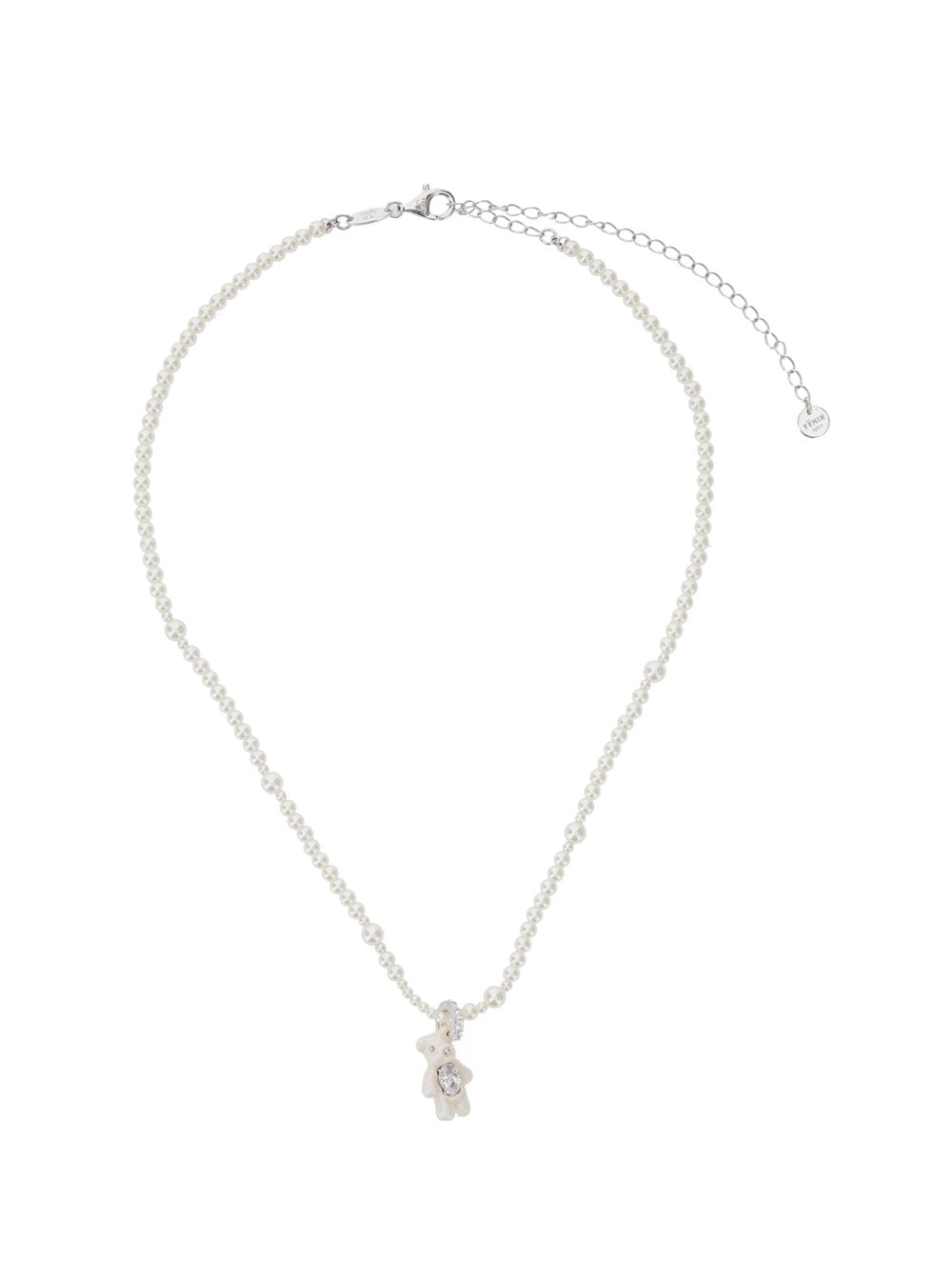 Yvmin Pearl Bear Pendant Necklace — White by Yvmin