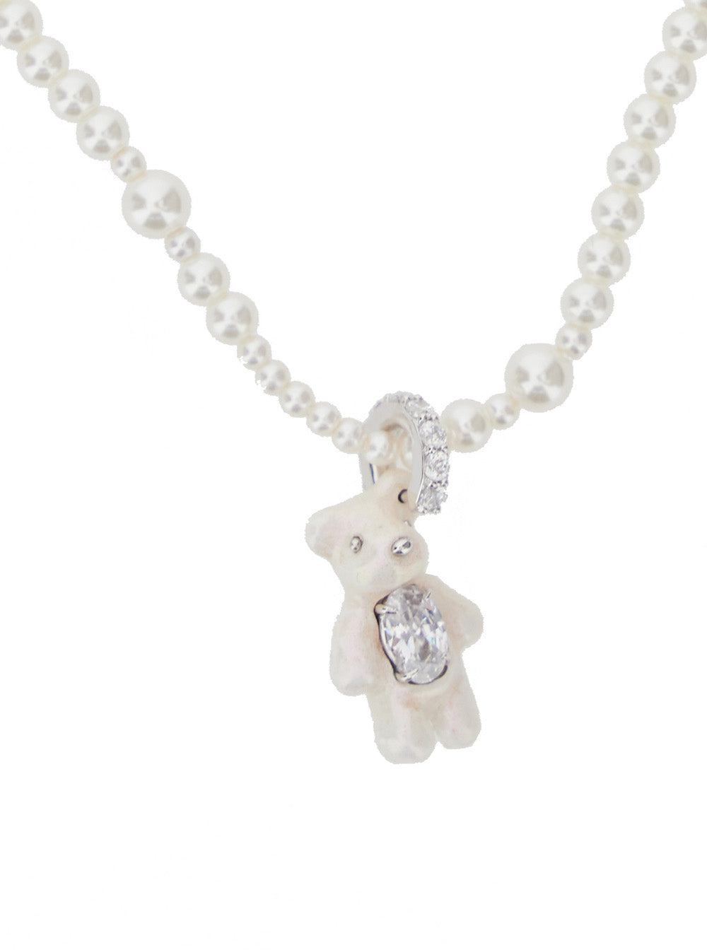 Yvmin Pearl Bear Pendant Necklace — White, view 2