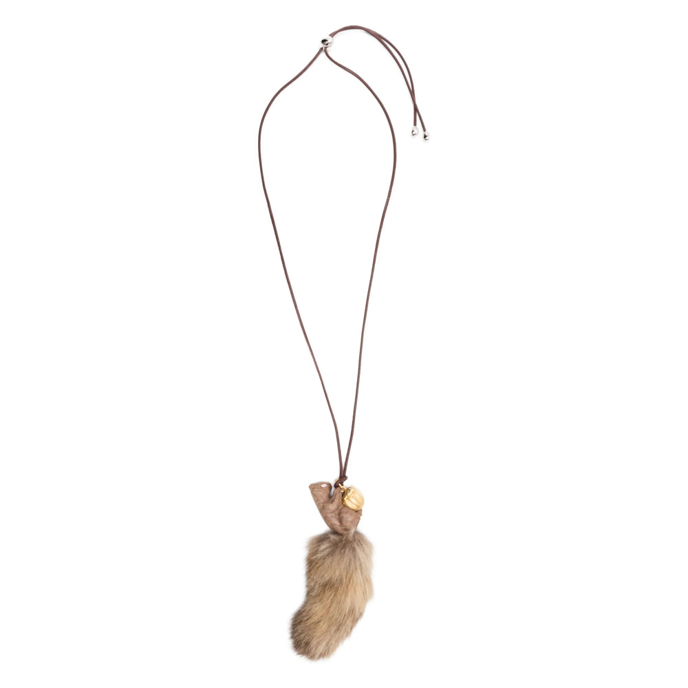 Yvmin Walnut and Fur Pendant Necklace — Brown by Yvmin
