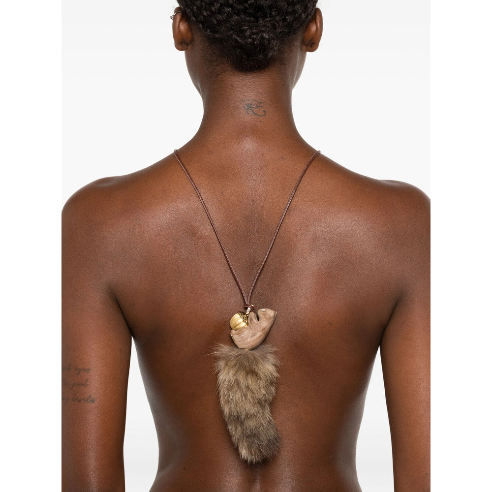 Yvmin Walnut and Fur Pendant Necklace — Brown, view 2