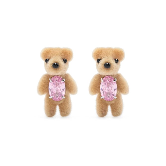Yvmin Bear Motif Flocked Stud Earrings — Brown by Yvmin