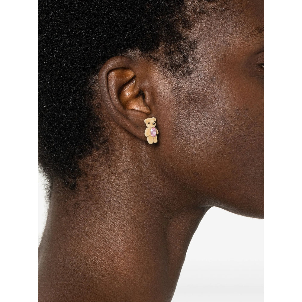 Yvmin Bear Motif Flocked Stud Earrings — Brown, view 2