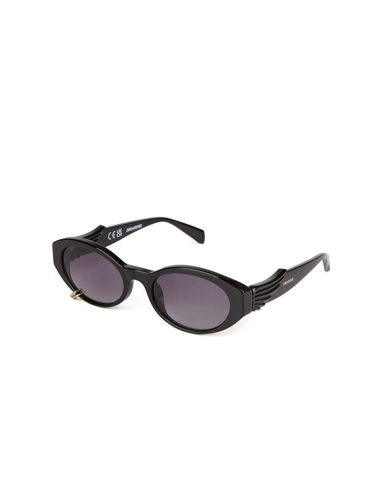 Zadig & Voltaire SZV502V Oval Acetate Sunglasses — Black, view 3
