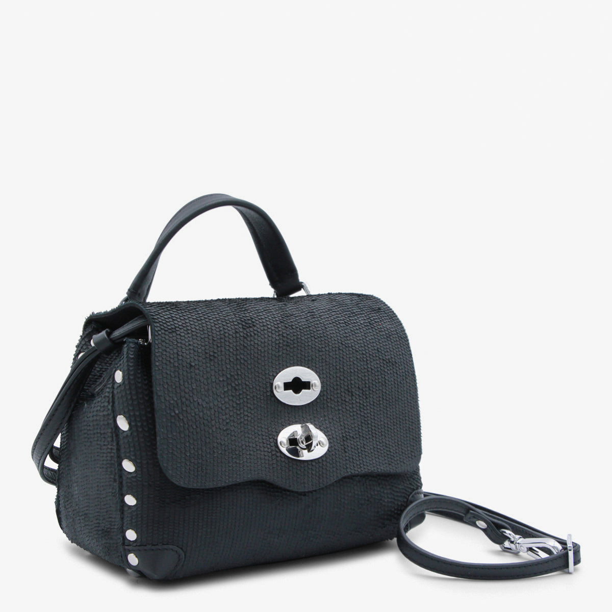 Zanellato Textured Leather Top Handle Bag — Black, view 2