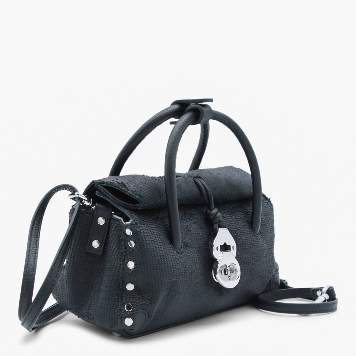 Zanellato Textured Leather Top Handle Bag — Black, view 2