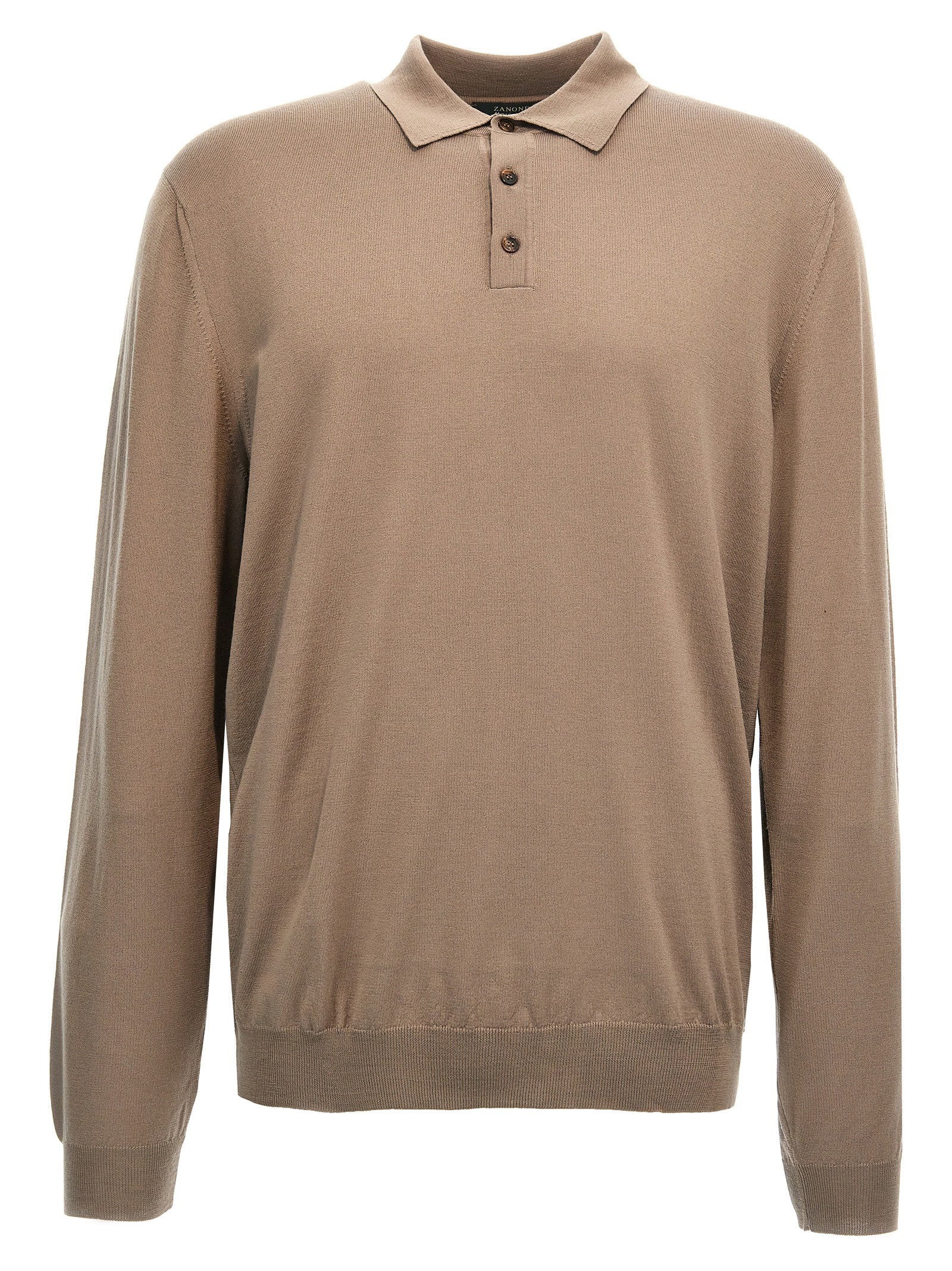 Zanone Wool Knit Polo Shirt — Beige by Zanone
