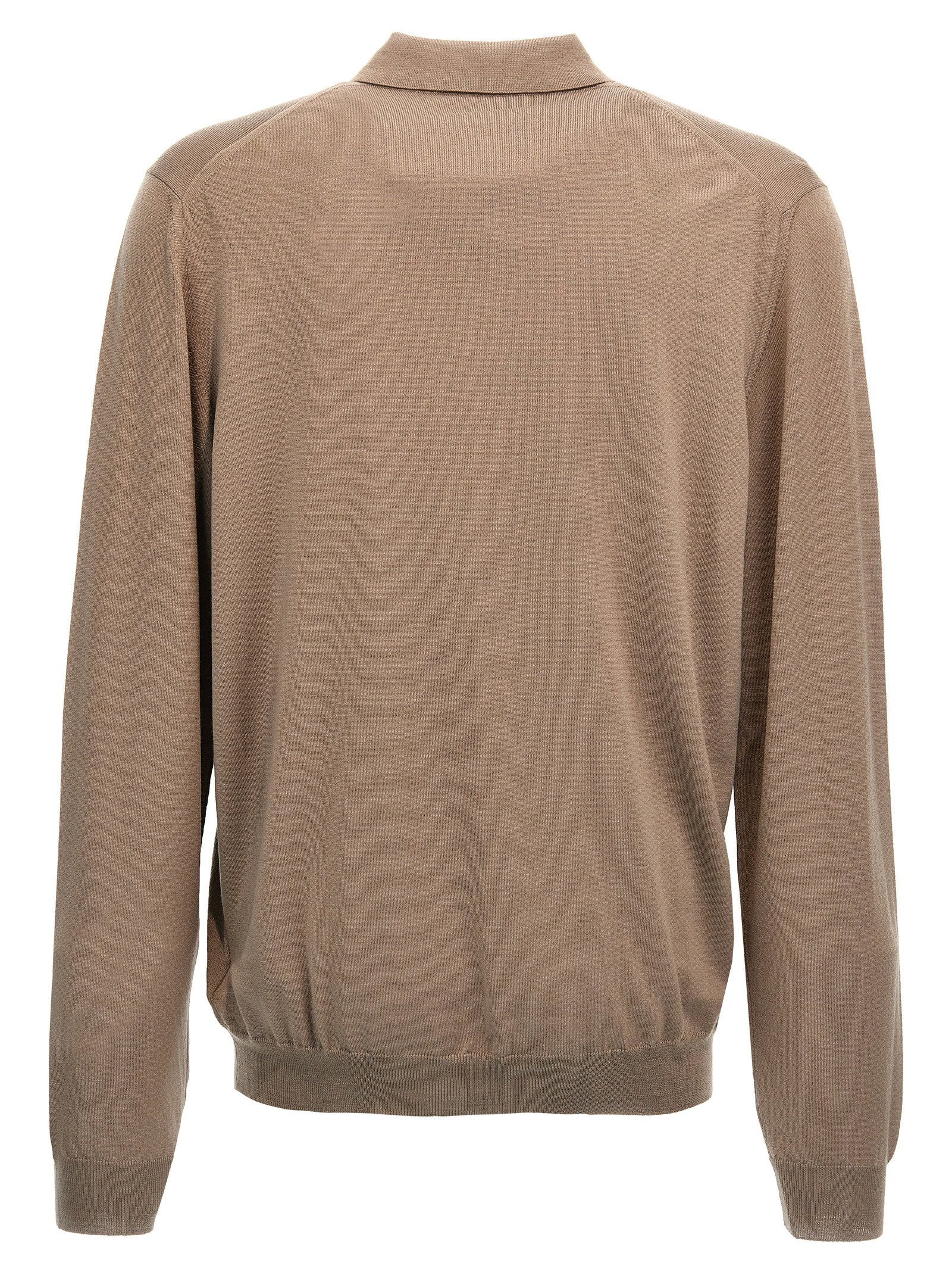 Zanone Wool Knit Polo Shirt — Beige, view 2