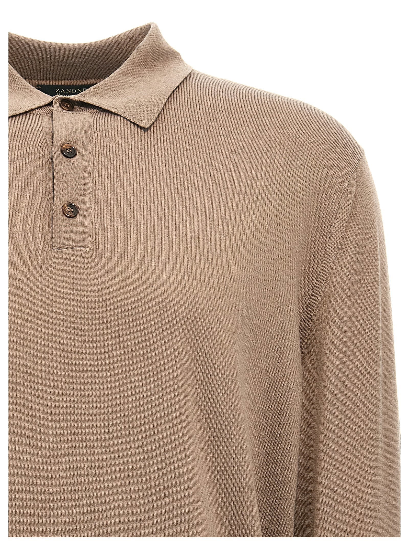Zanone Wool Knit Polo Shirt — Beige, view 3
