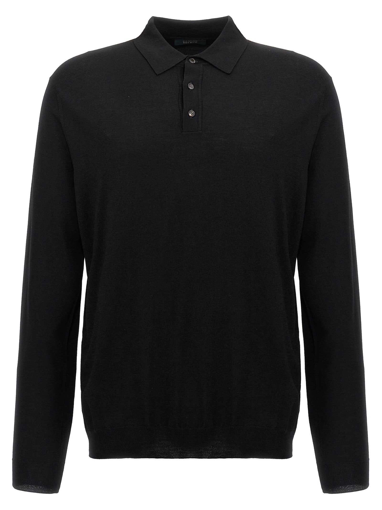 Zanone Wool Knit Polo Shirt — Black by Zanone