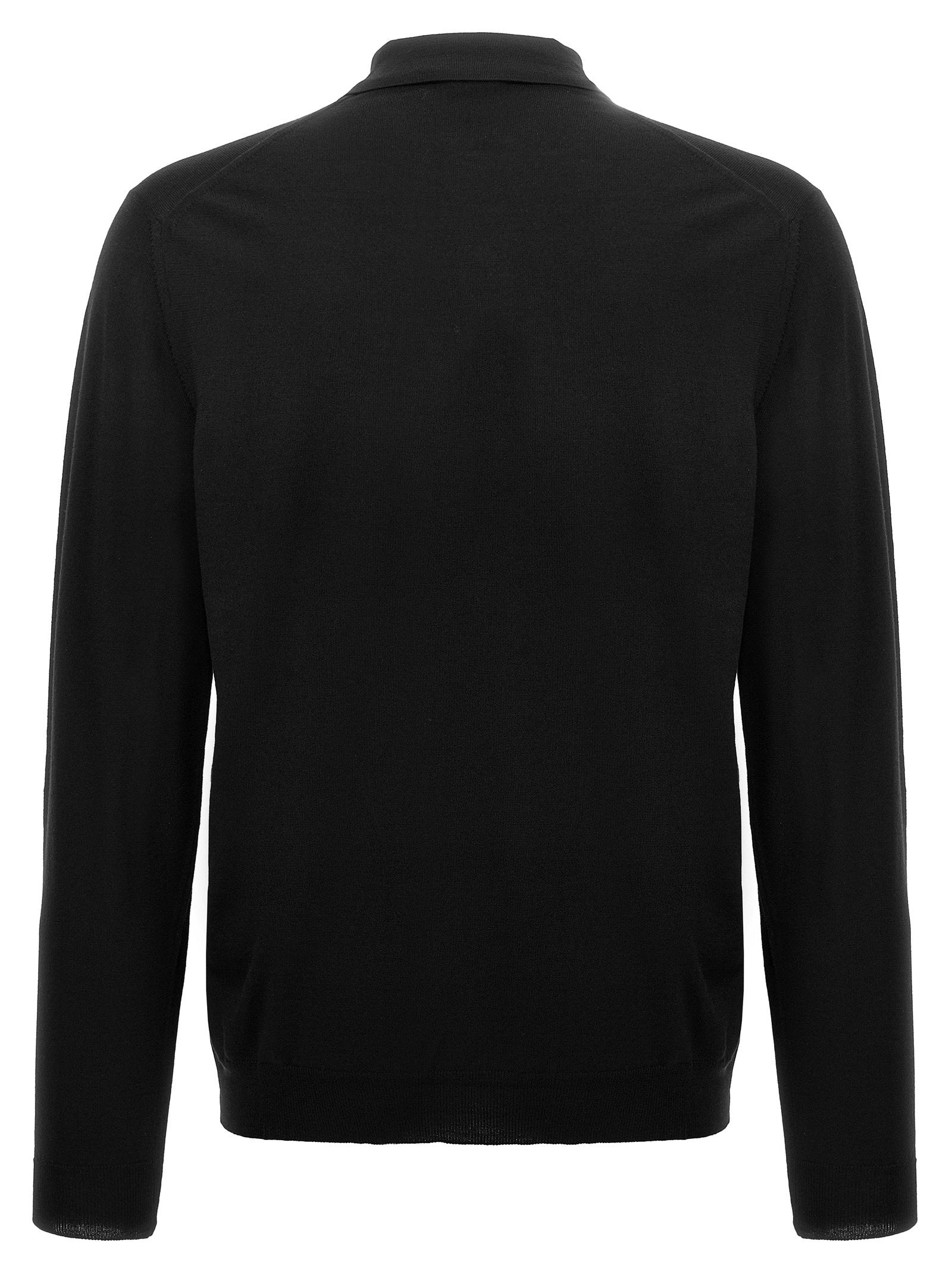 Zanone Wool Knit Polo Shirt — Black, view 2