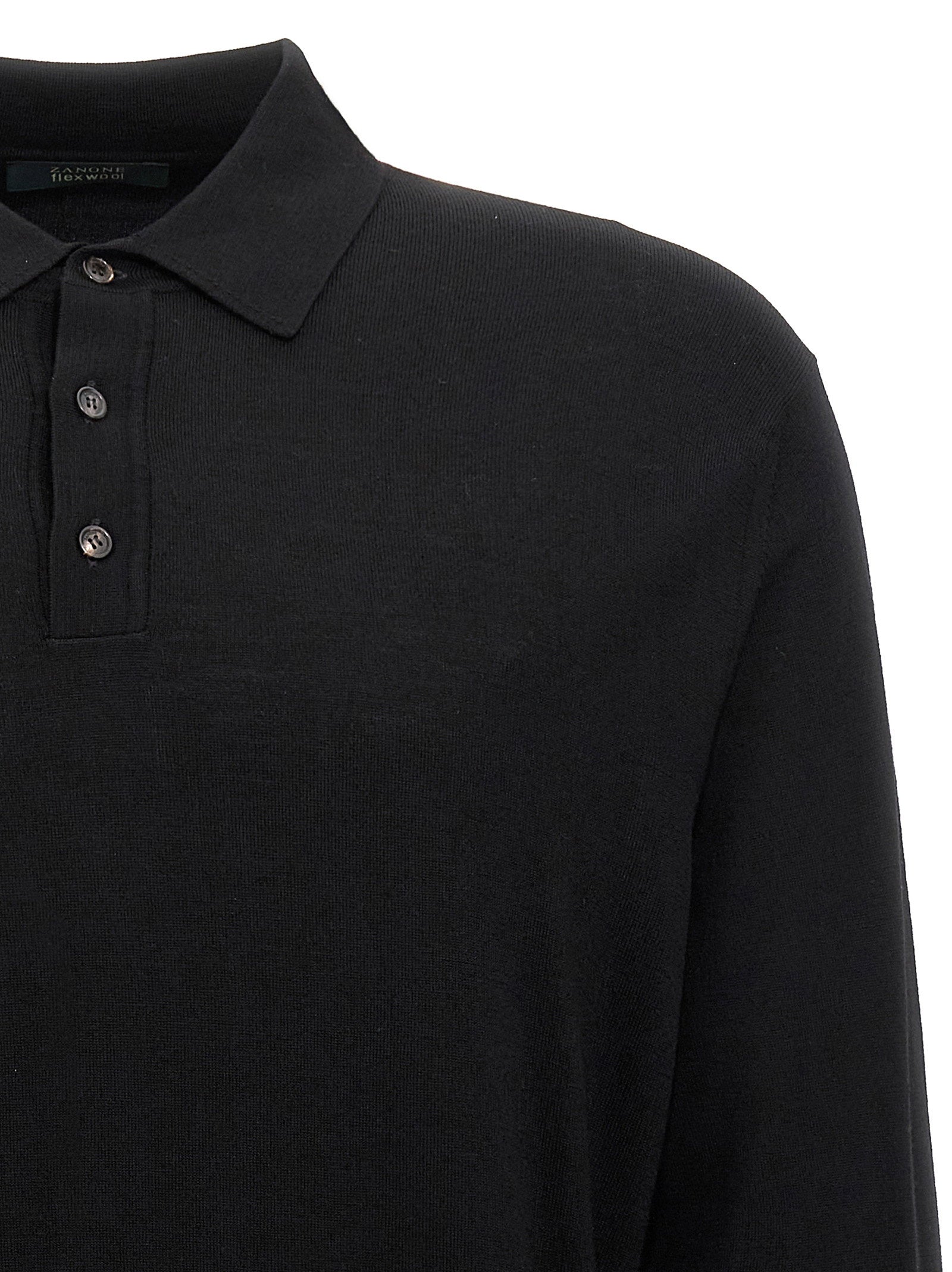 Zanone Wool Knit Polo Shirt — Black, view 3