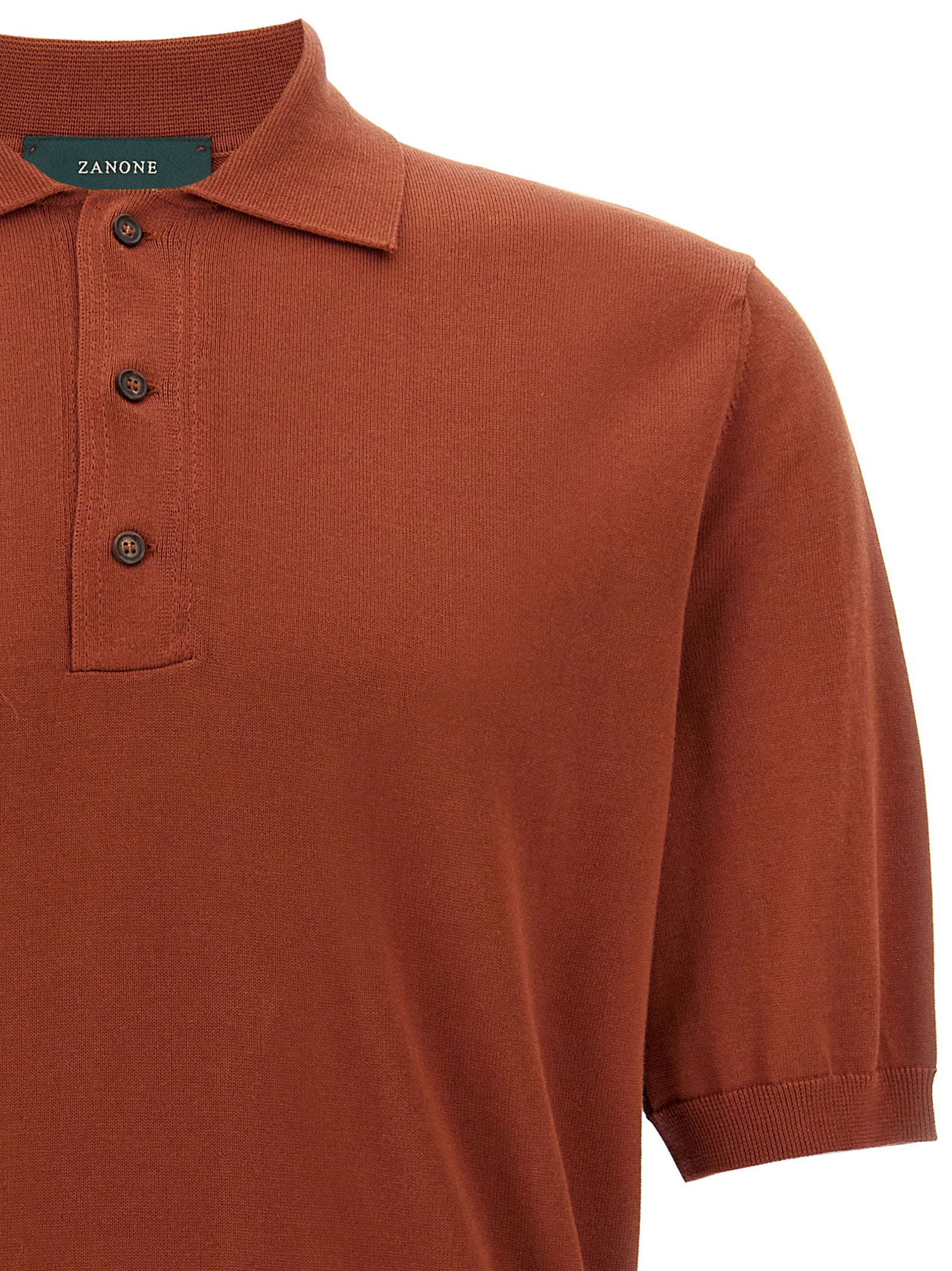Zanone Cotton Polo Shirt — Rust, view 3