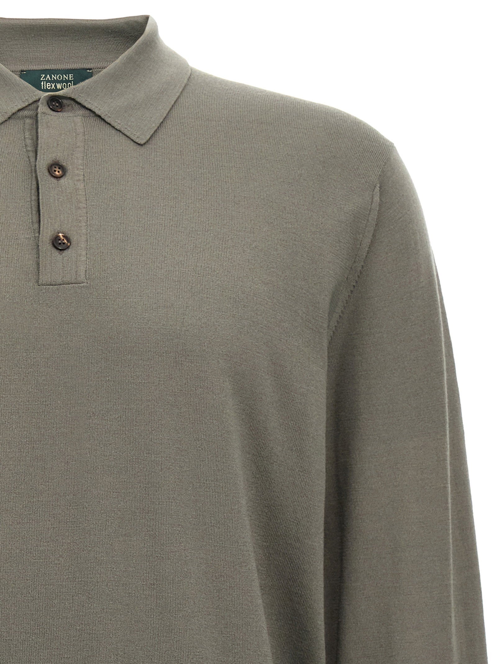 Zanone Wool Knit Polo Shirt — Grey, view 3