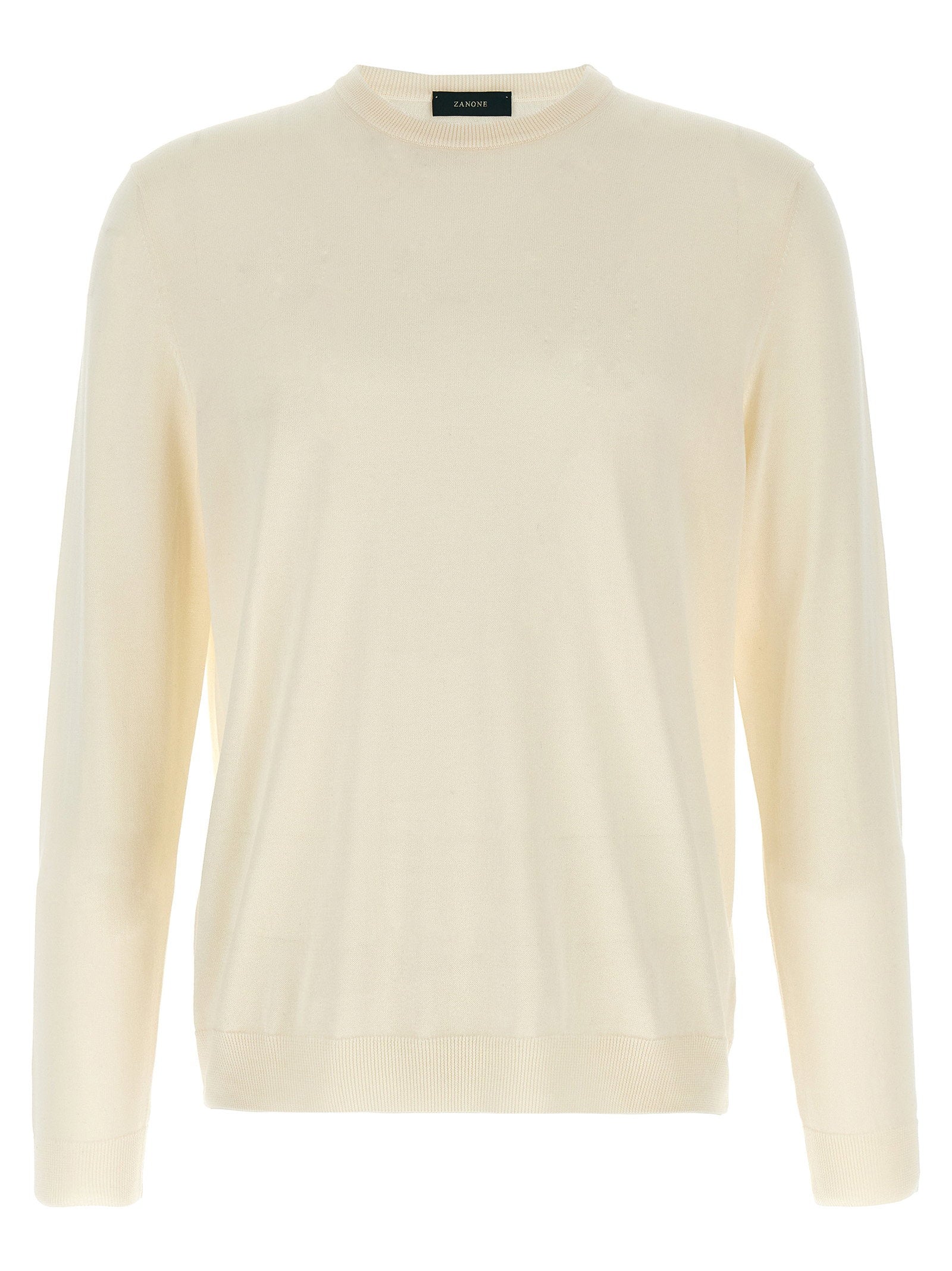 Zanone Crew Neck Cotton Sweater — Cream by Zanone