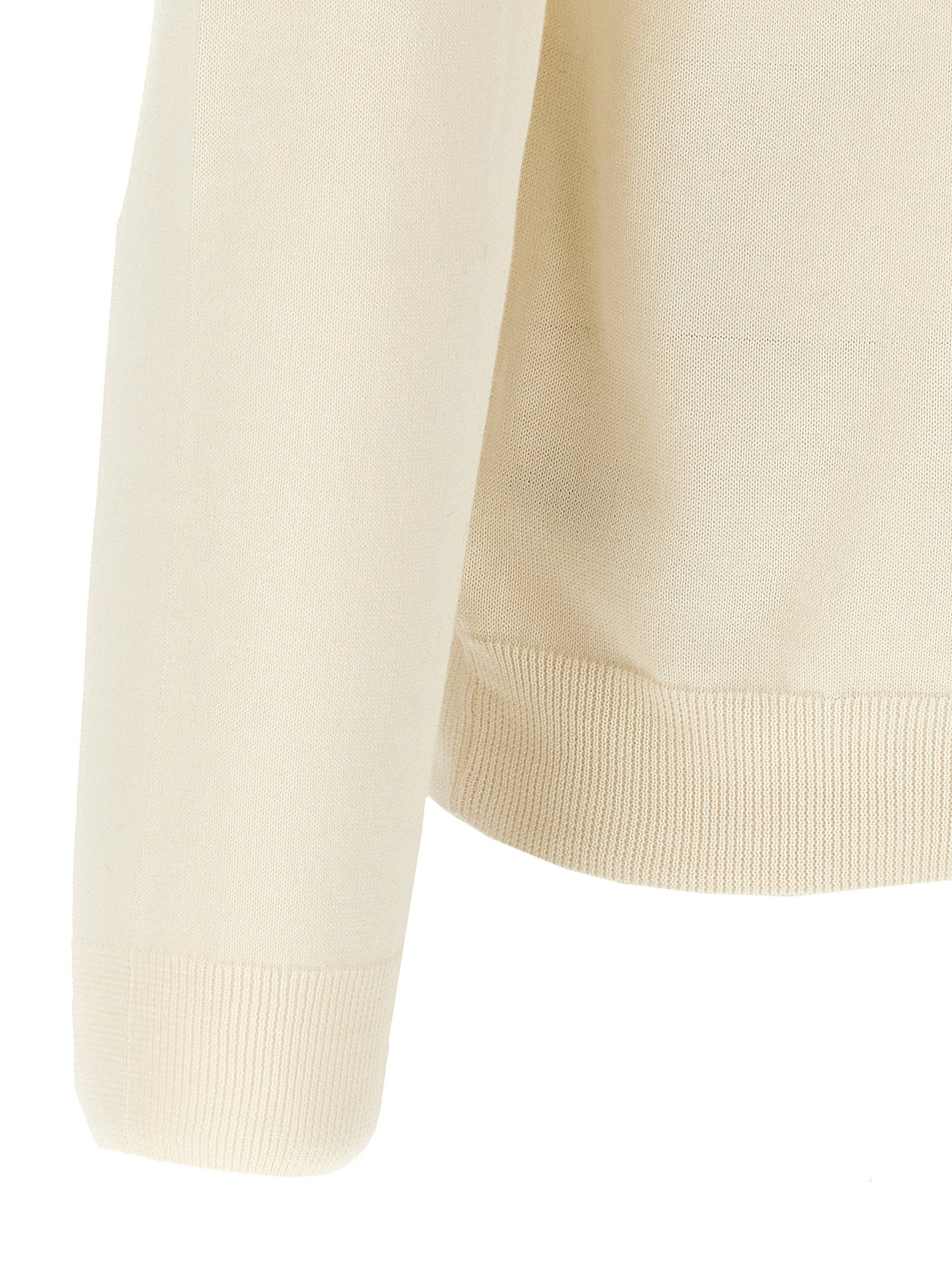 Zanone Crew Neck Cotton Sweater — Cream, view 4