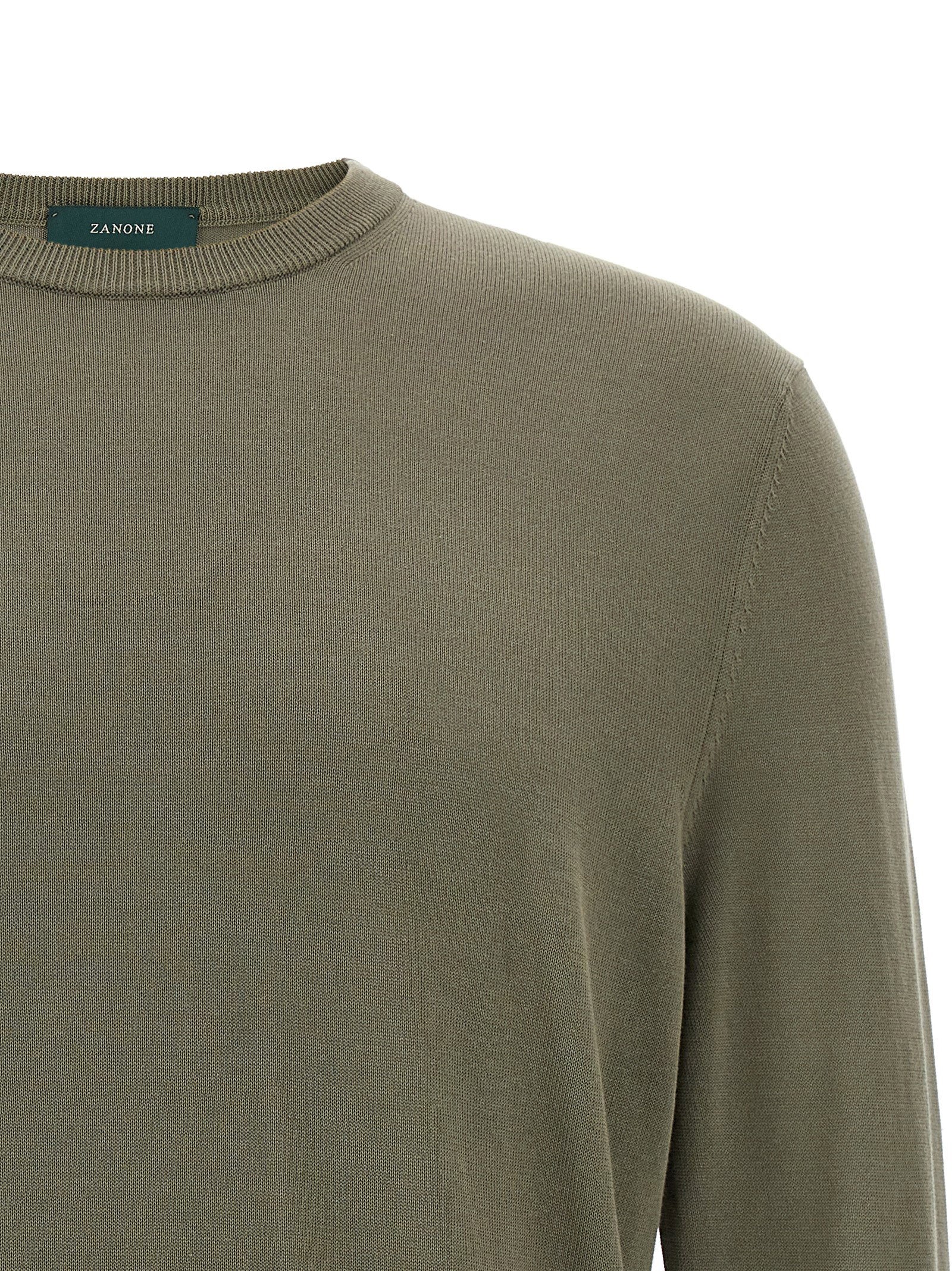 Zanone Cotton Crew-Neck Sweater — Green, view 3