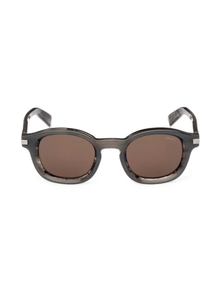 Zegna EZ0229 Acetate Round-Frame Sunglasses — Grey by Zegna