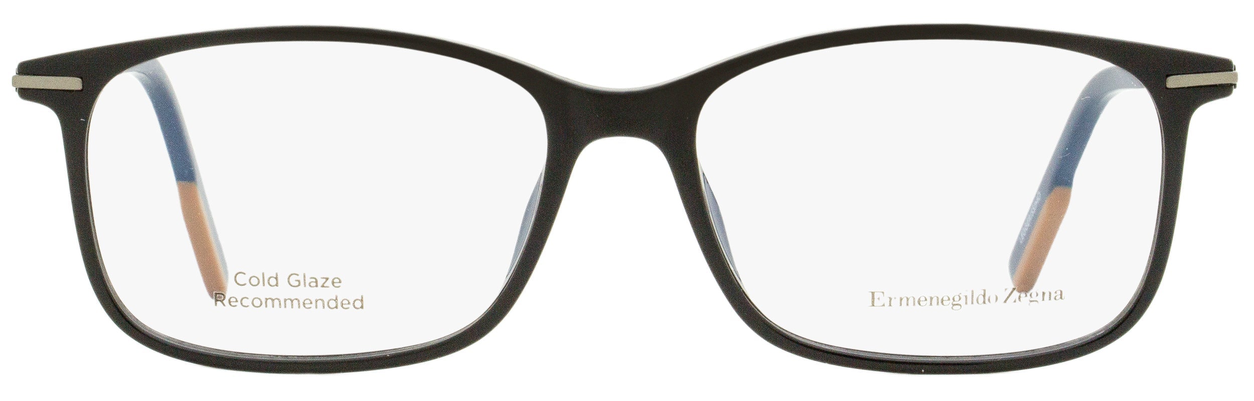 Zegna EZ5172 Rectangular Metal-Accented Eyeglasses — Black by Zegna