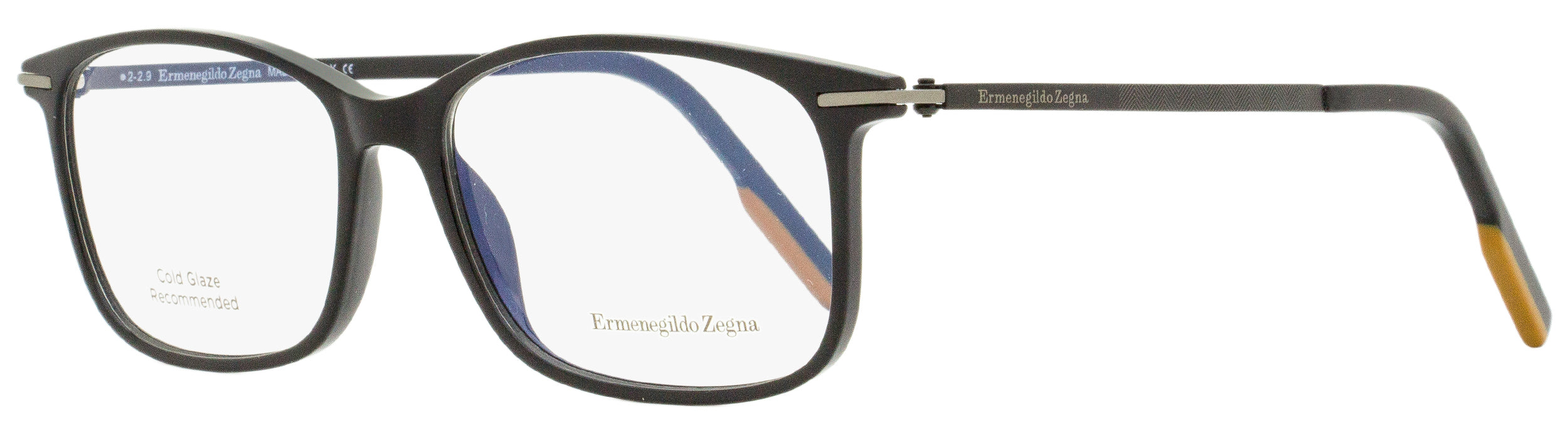 Zegna EZ5172 Rectangular Metal-Accented Eyeglasses — Black, view 2