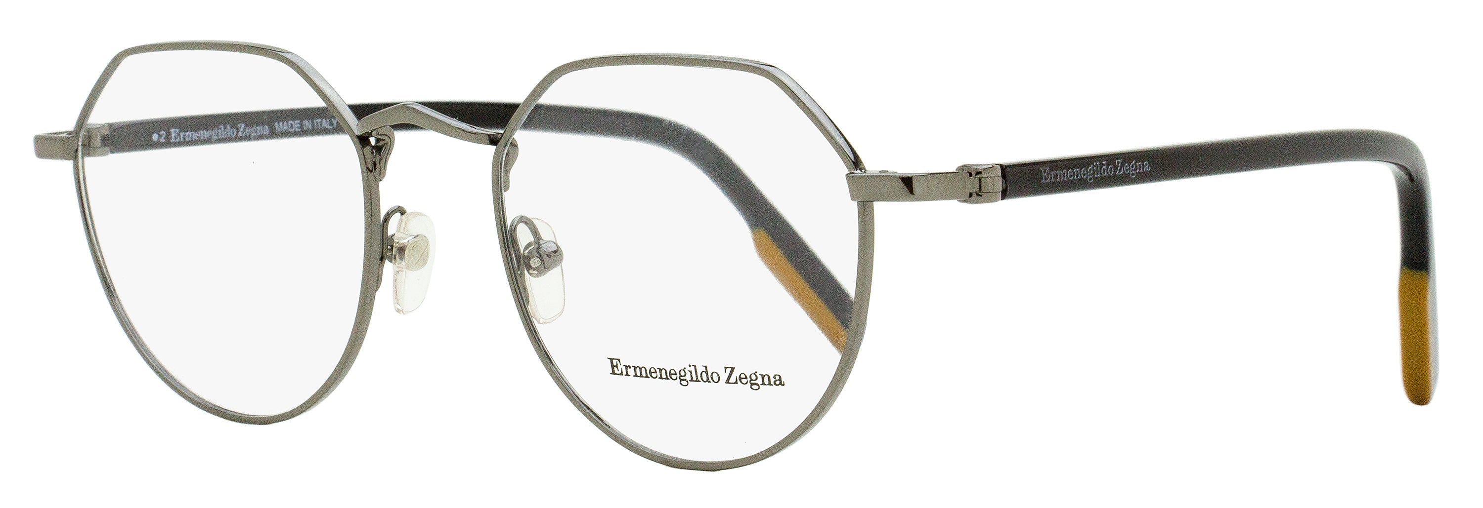 Zegna EZ5238 Geometric Metal Frame Eyeglasses — Gray by Zegna