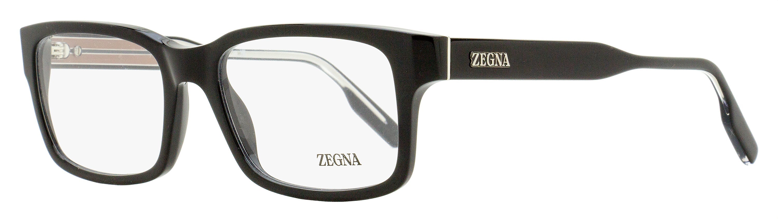Zegna EZ5254 Soft Rectangular Acetate Eyeglasses — Black by Zegna