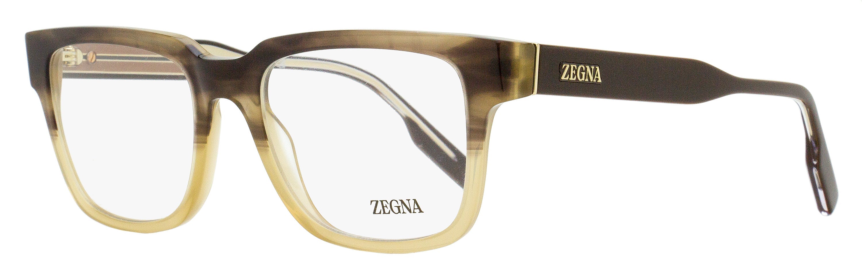 Zegna EZ5260 Retro Rectangular Acetate Eyeglasses — Brown by Zegna