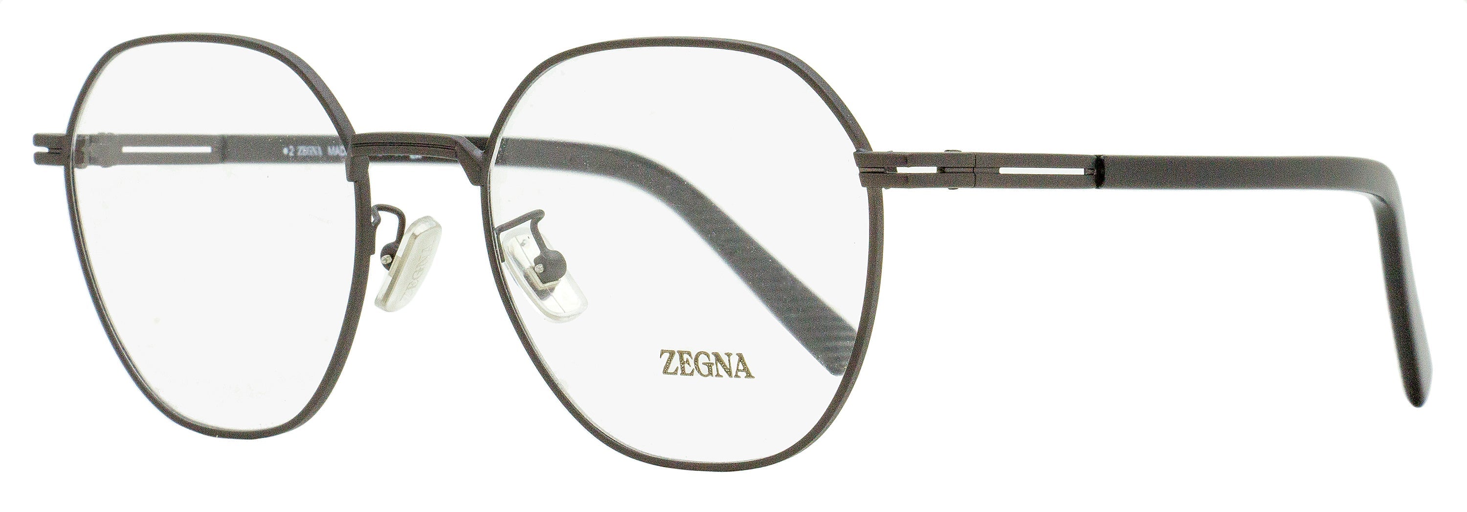 Zegna EZ5270-H Geometric Round Metal-Acetate Eyeglasses — Gray by Zegna