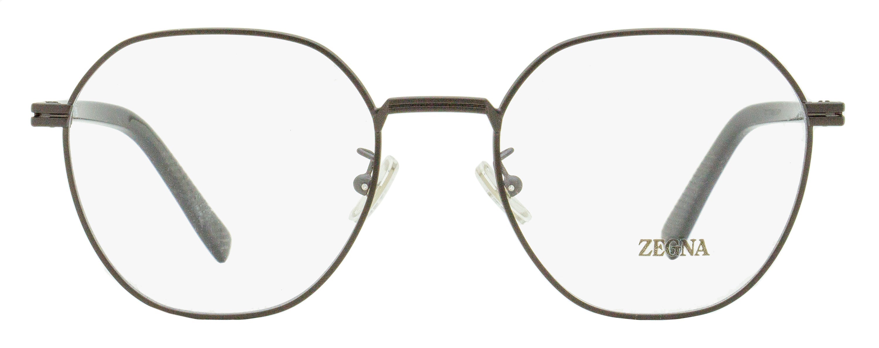 Zegna EZ5270-H Geometric Round Metal-Acetate Eyeglasses — Gray, view 2
