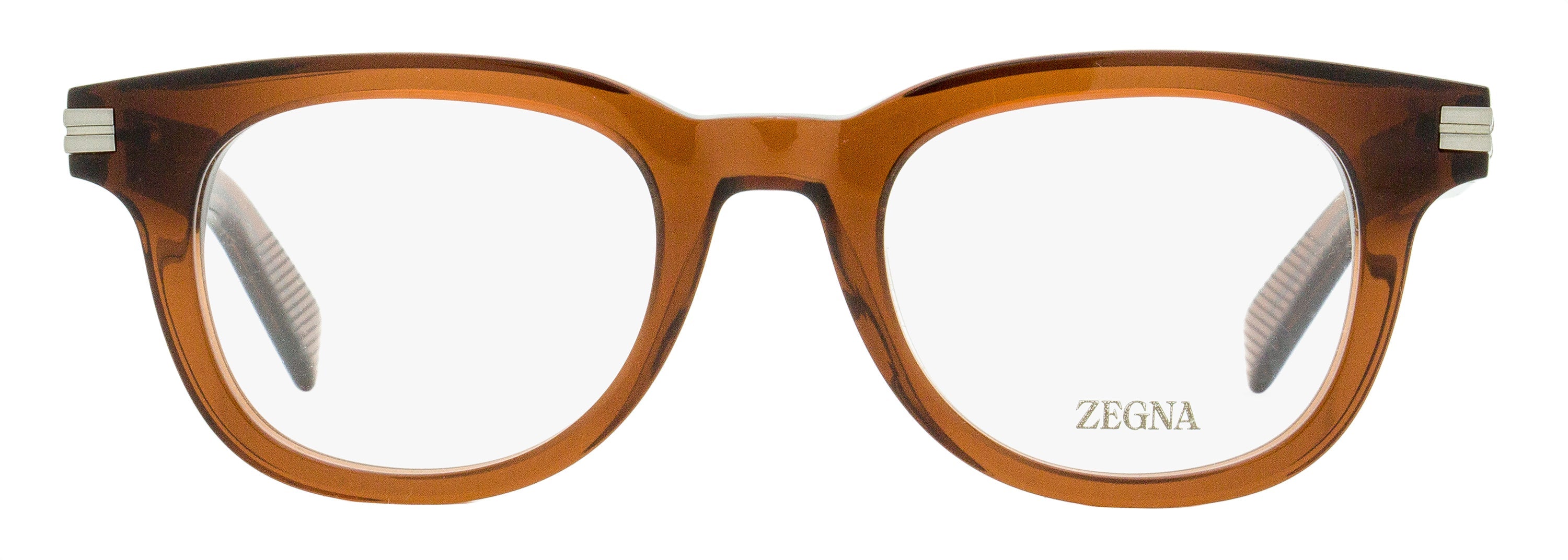 Zegna EZ5279 Thick Oval Acetate Eyeglasses — Brown, view 2