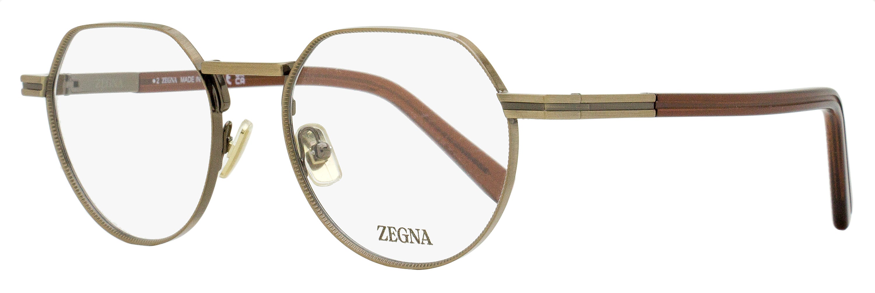 Zegna EZ5286 Rounded Geometric Metal Eyeglasses — Bronze by Zegna