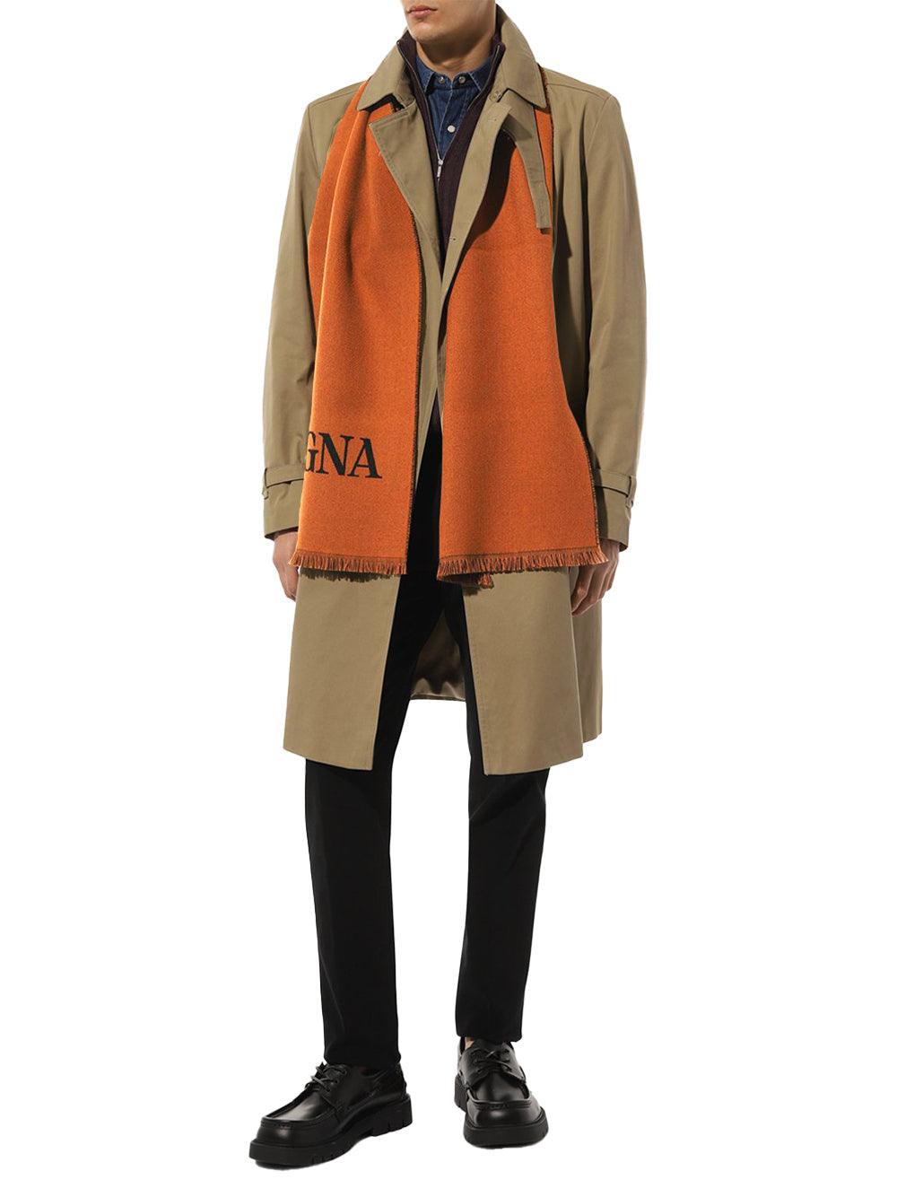 Zegna Logo Wool Scarf — Orange, view 3