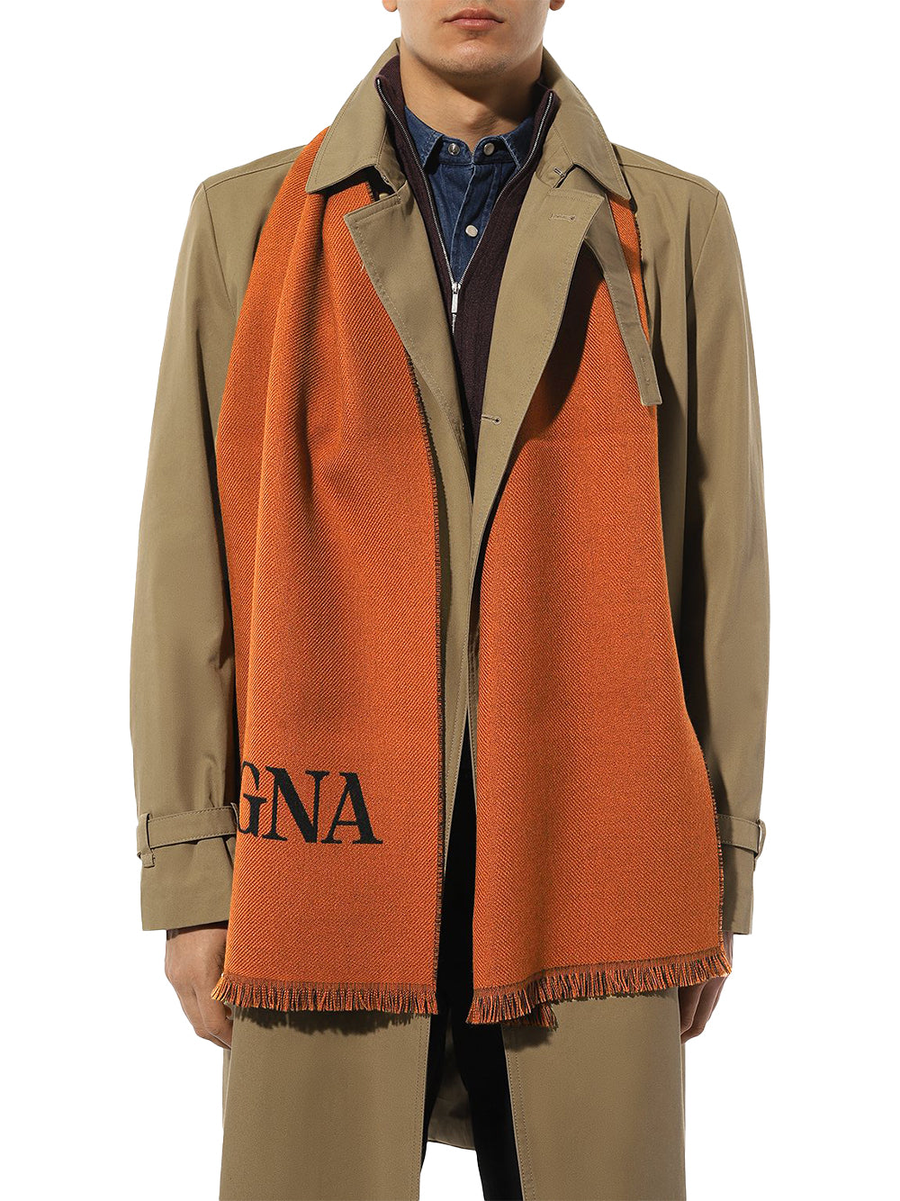 Zegna Logo Wool Scarf — Orange, view 4
