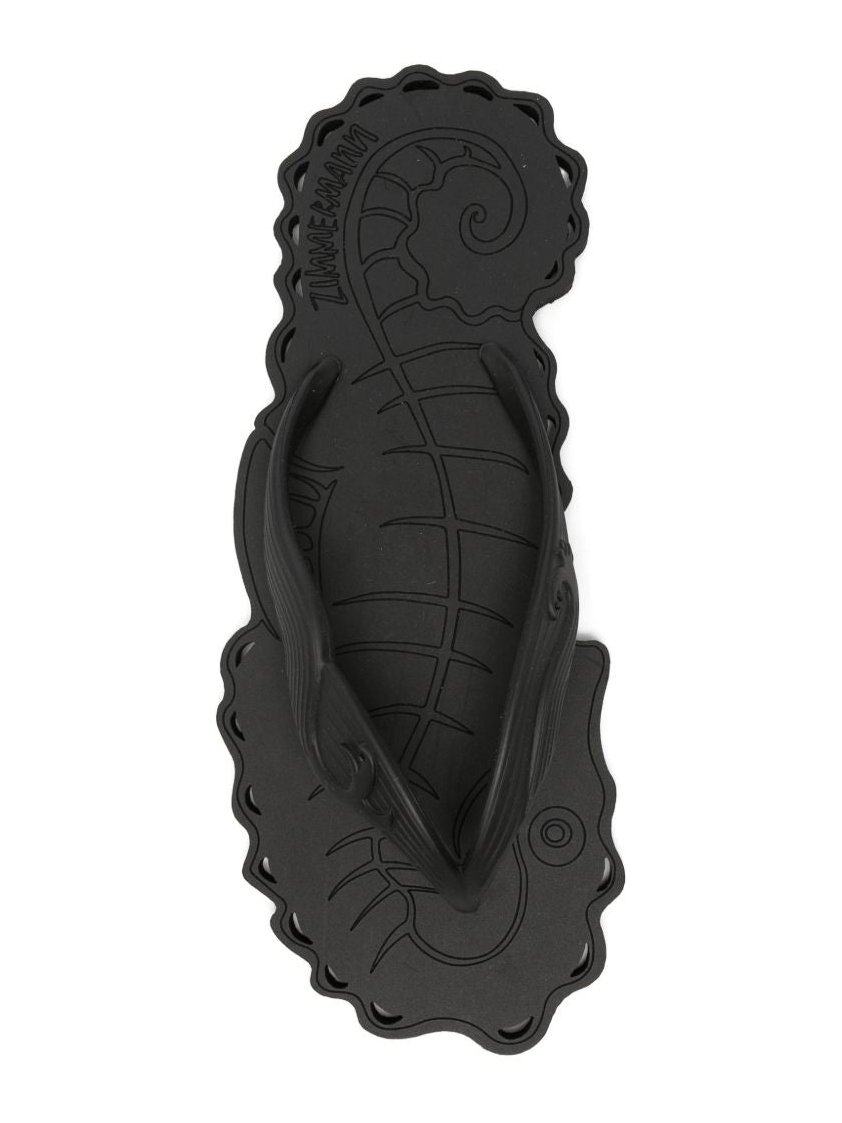 Zimmermann Seahorse-Engraved Thong Sandals — Black, view 3